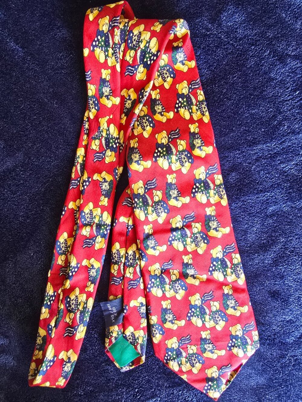 Vintage Chaps Ralph Lauren Polo Bear Silk Tie Red Made In France 90s Novelty - Picture 6 of 9